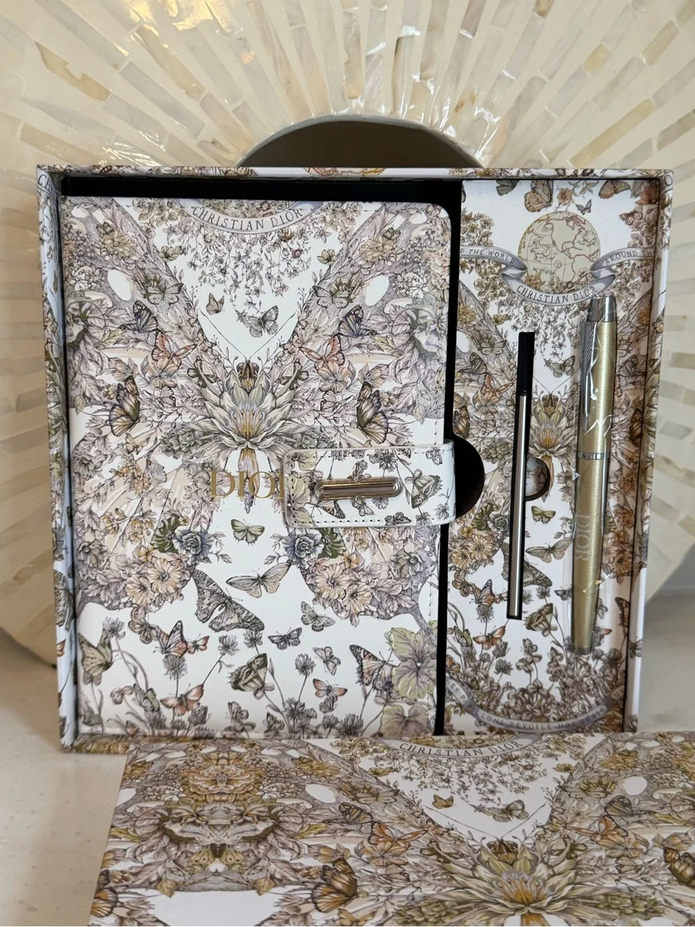 Dior GWP Butterfly Floral Notebook & Gold Pen Set